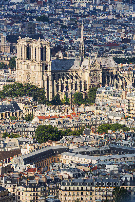 巴黎圣母院大教堂鸟瞰图法国