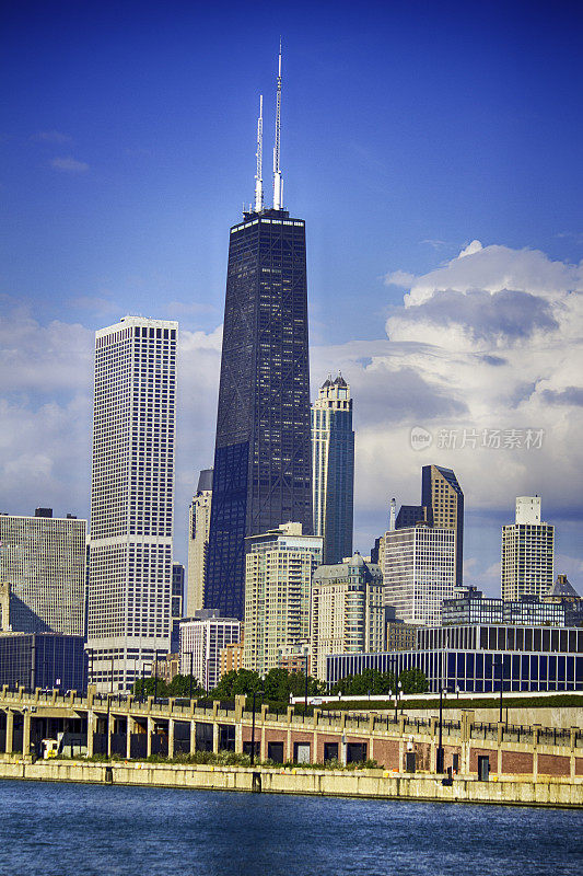 标志性的芝加哥天际线从海军码头以威利斯大厦(前西尔斯大厦)为特色