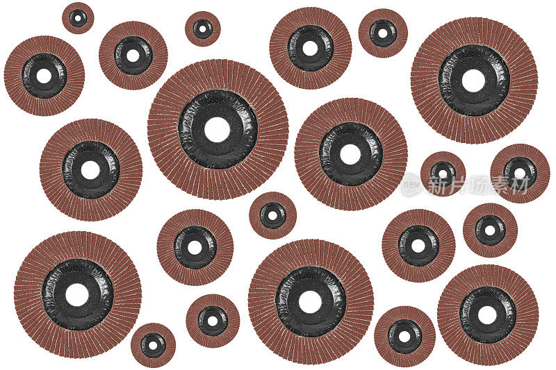 角磨机的磨盘孤立在白色背景上。新型磨料砂轮。用于磨床图案的襟翼轮
