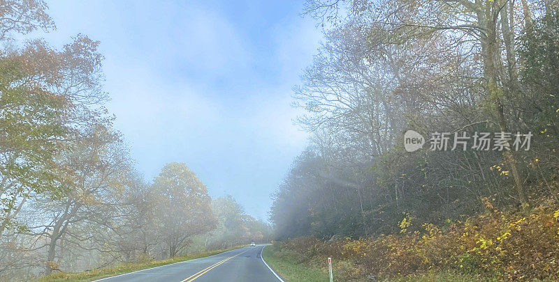 开车穿过雪兰多厄国家公园的迷雾景观