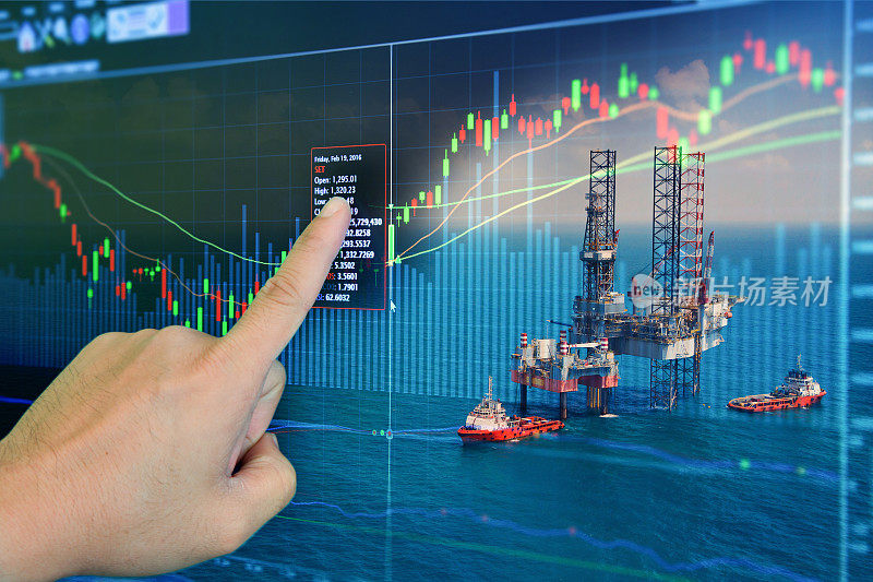 股市概念与石油钻塔在海湾