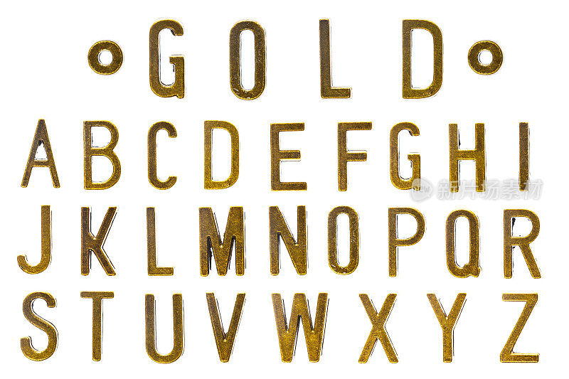 金色字体，复古风格的字母A到Z