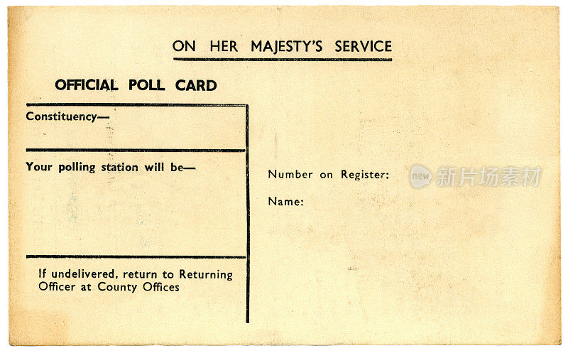 1964年的老式英国投票卡