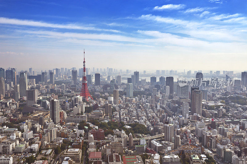 东京的天际线，日本东京塔，从上面
