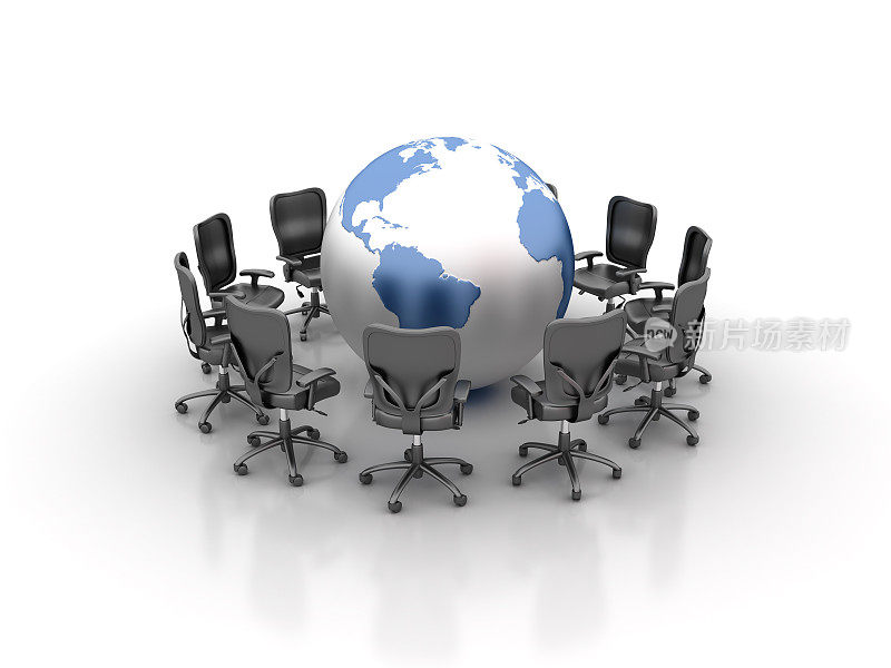 办公室椅子与全球地图会议