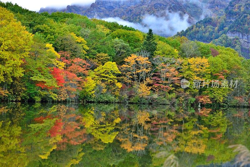 秋色Kagami-ike(镜池)，长野，日本