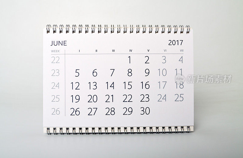 6月。日历表。2007年的日历。