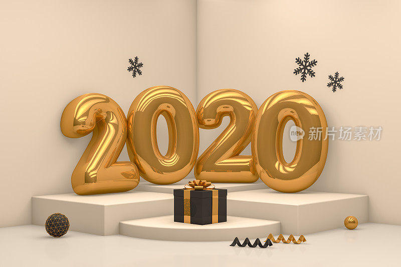 2020年气球3D新年，圣诞概念平台，Podiım