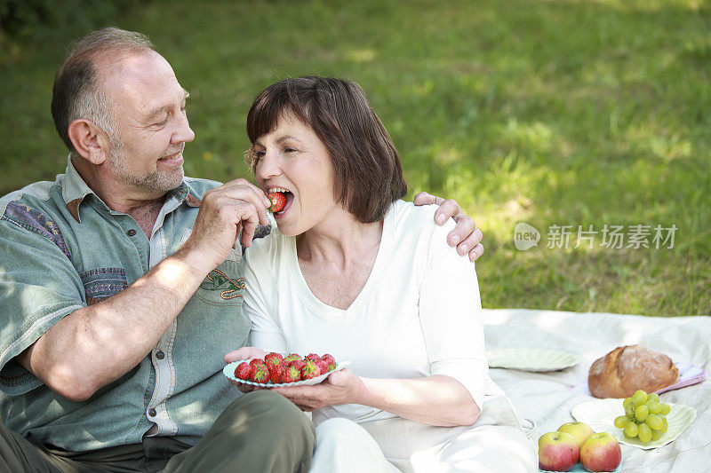 老年夫妇野餐玩