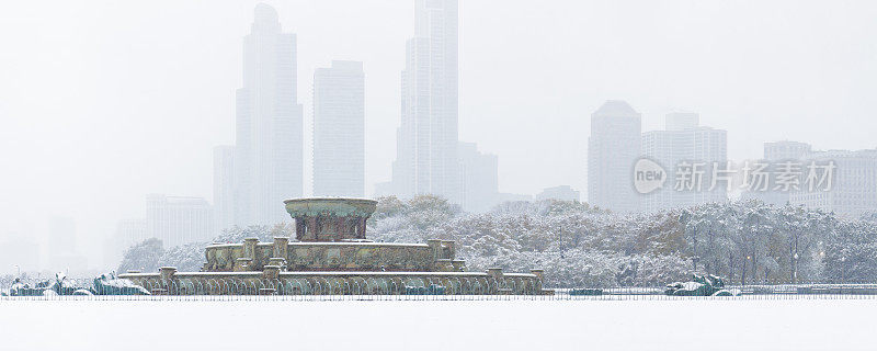 白金汉喷泉-芝加哥-暴风雪