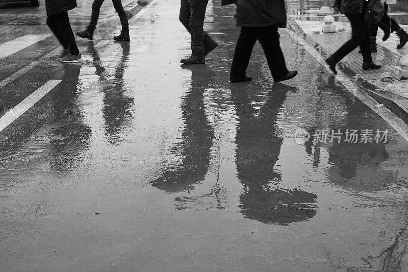 人们在雨中走人行横道