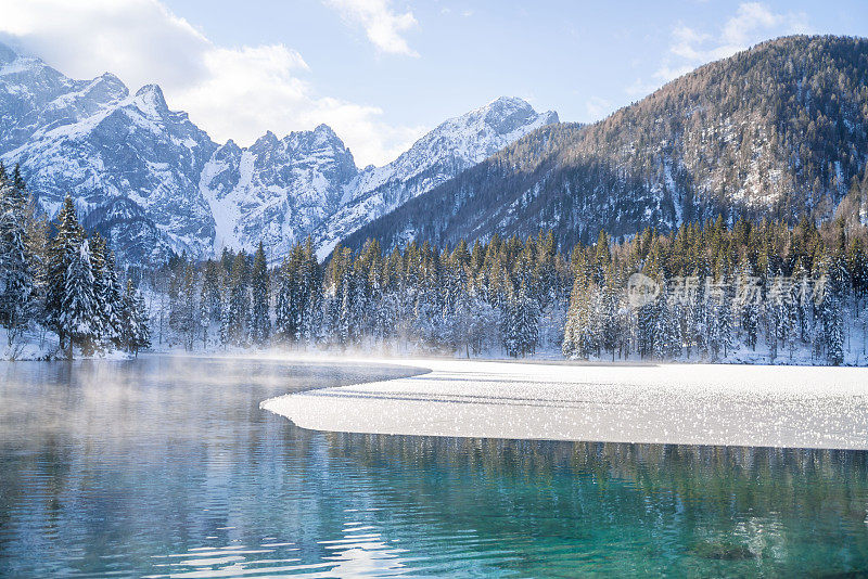 湖、林、山的冬季风景