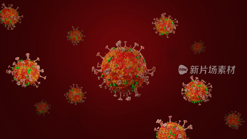 冠状病毒Covid-19爆发和冠状病毒流感背景作为危险的流感毒株病例作为大流行医学健康风险概念与疾病细胞作为3D渲染