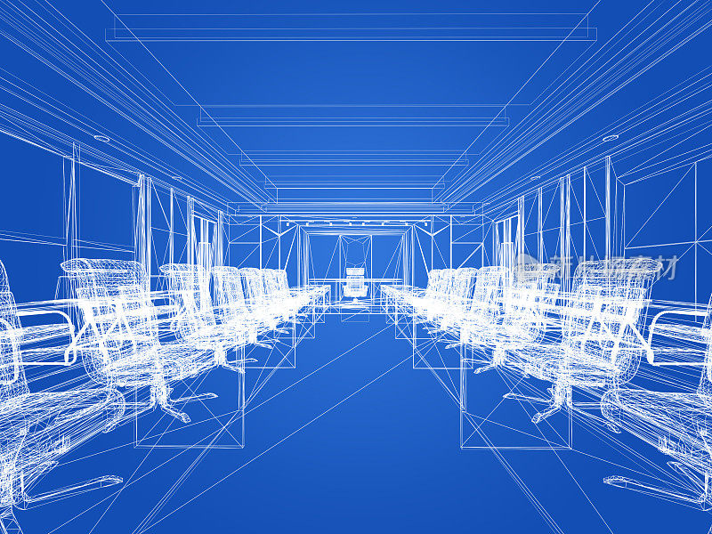 室内会议室效果图设计，线框三维效果图