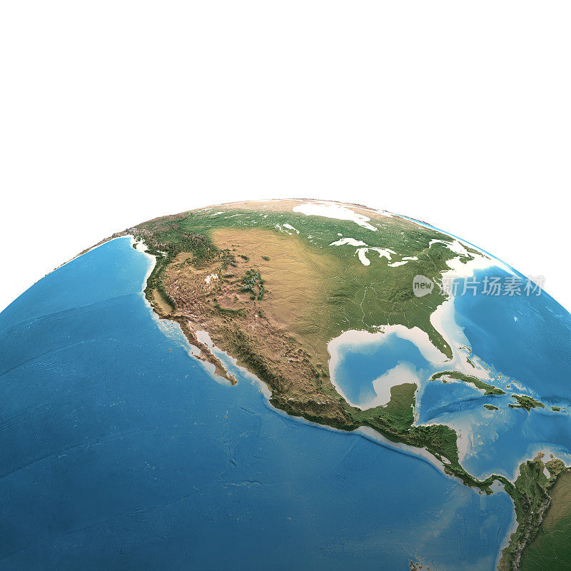 北美和中美洲-实体地图