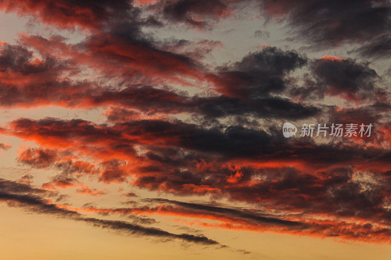 日落天空背景。雨的云。夏天的夜晚。