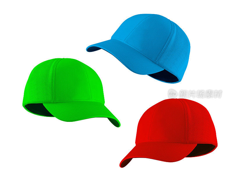 蓝色，红色和绿色的棒球帽