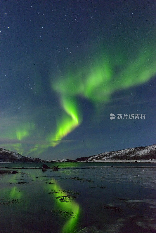 北极光挪威北部夜空中的北极光