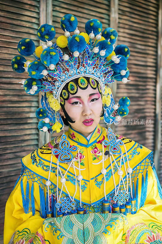 美丽的中国女孩的肖像穿着传统的中国服装