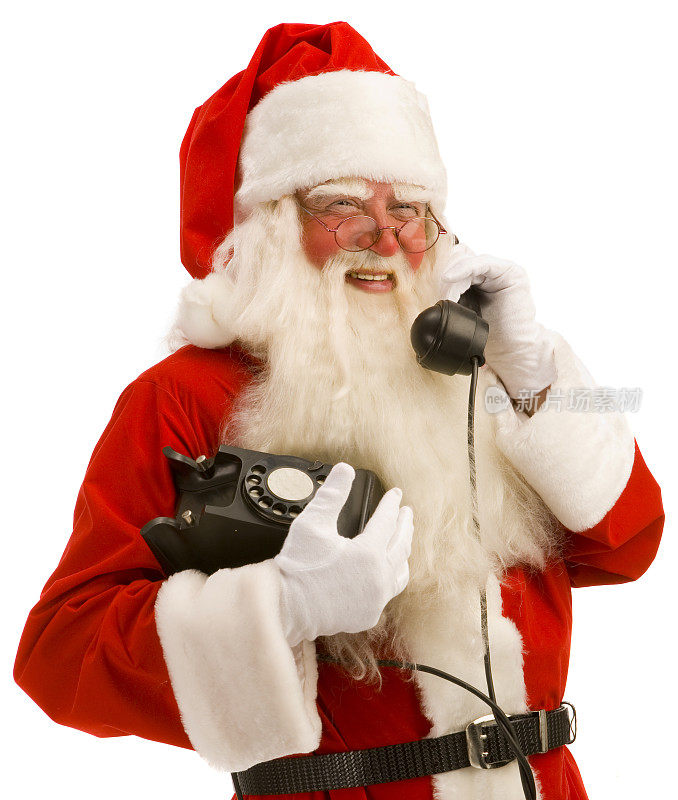 圣诞老人打电话的特写。