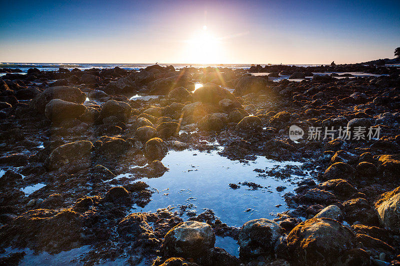 海滩日落景观潮汐池