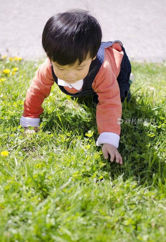 亚洲幼童在户外玩耍