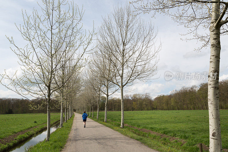 慢跑穿过荷兰的圩田景观