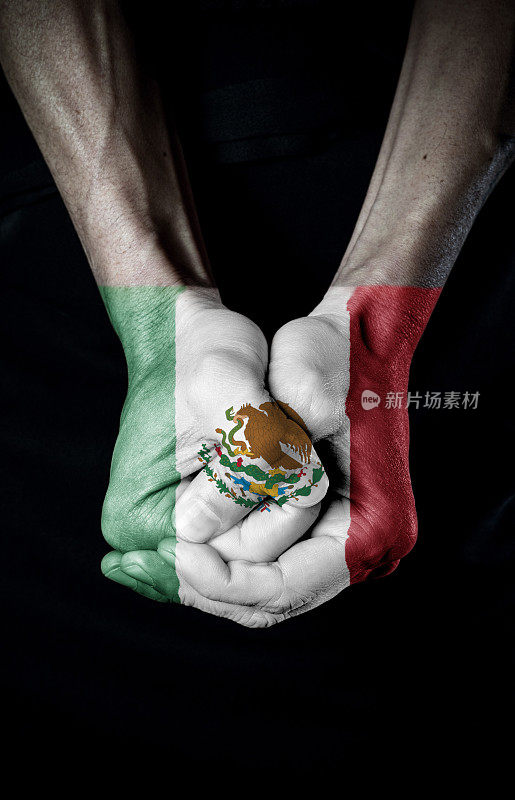 墨西哥国旗在拳头上
