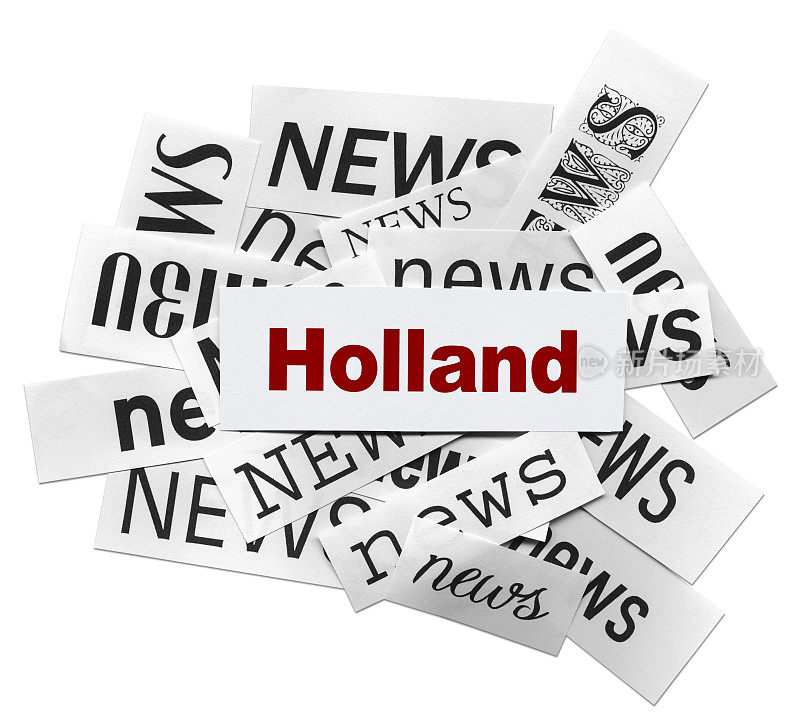 “新闻”一词用不同的字体，“荷兰”一词用红色在中间