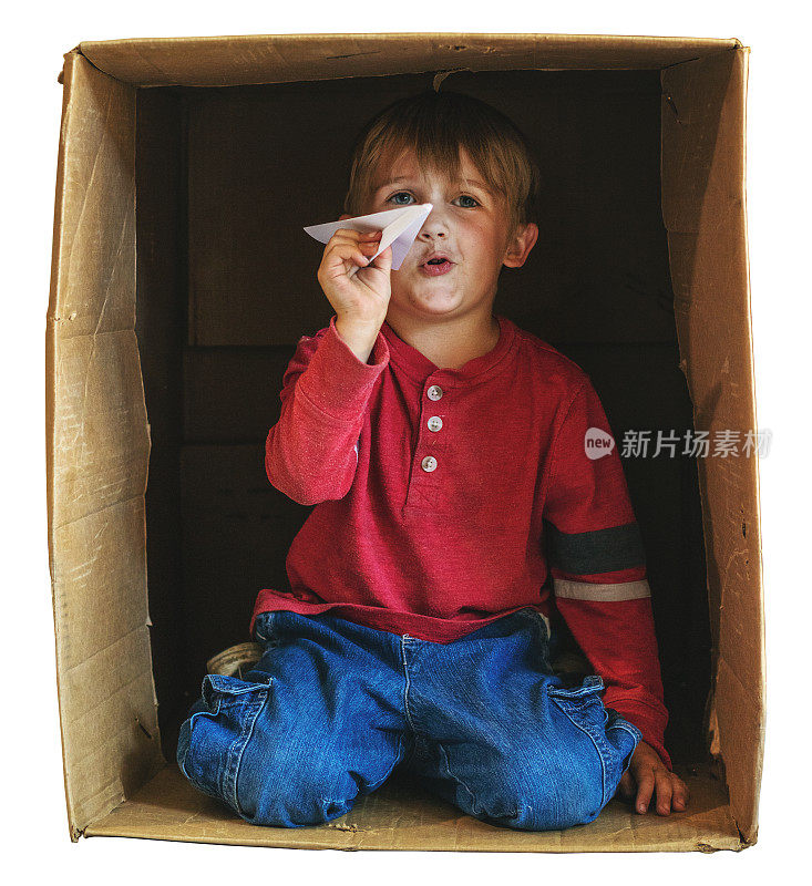 男孩与纸飞机儿童限制系列涉及纸箱有关的避难所在疾病危机