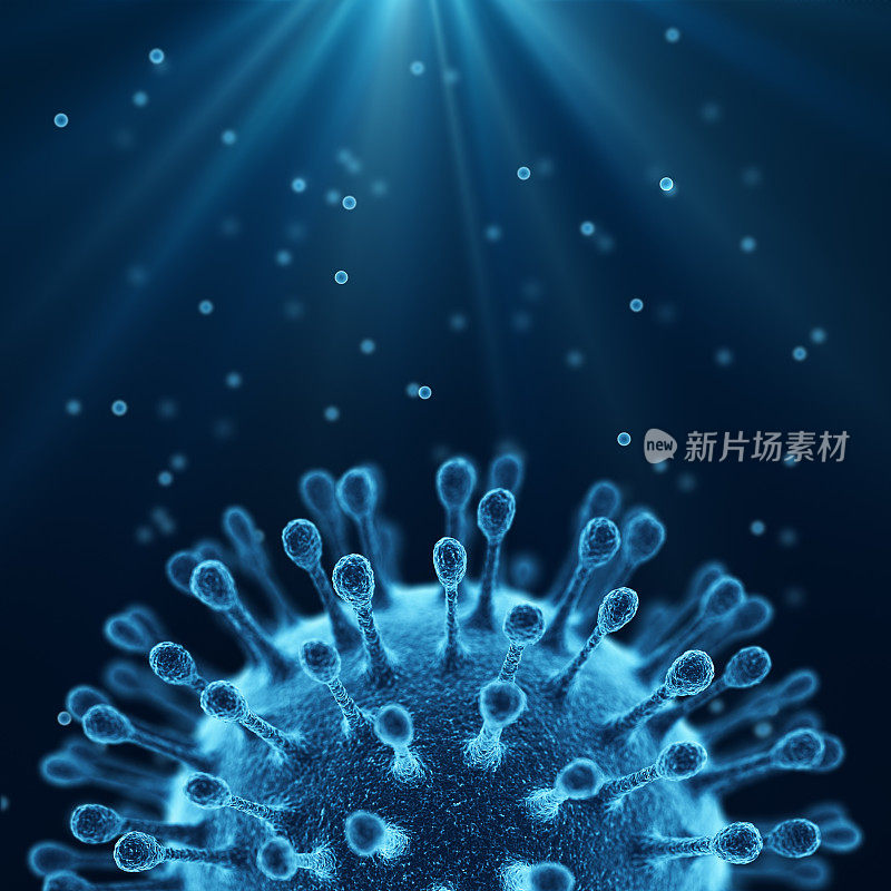 细菌细胞或病毒，显微镜下3d生成视图。科学医学插图。冠状病毒COVID-19。