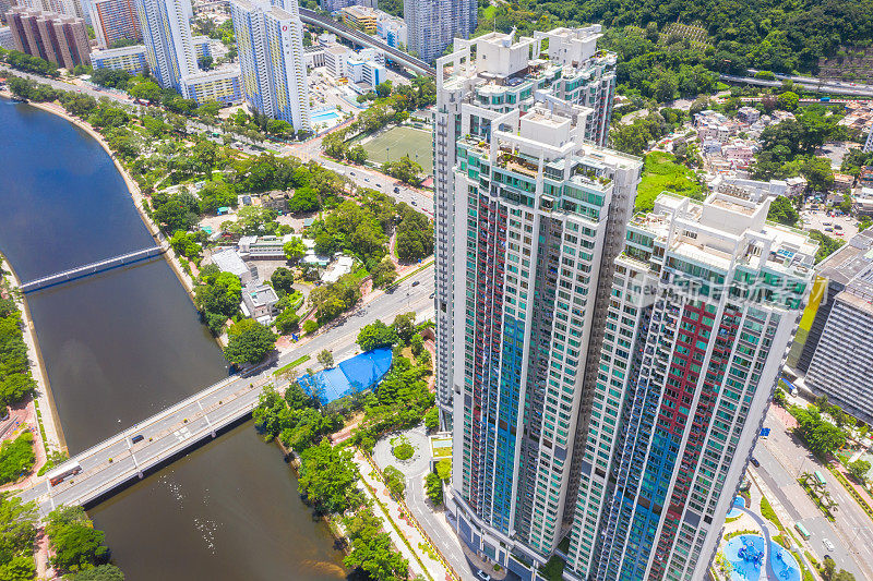 沙田区鸟瞰图。香港新界