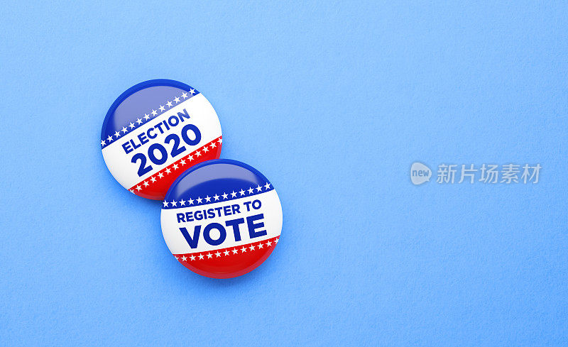 登记投票和选举2020徽章对坐在蓝色背景