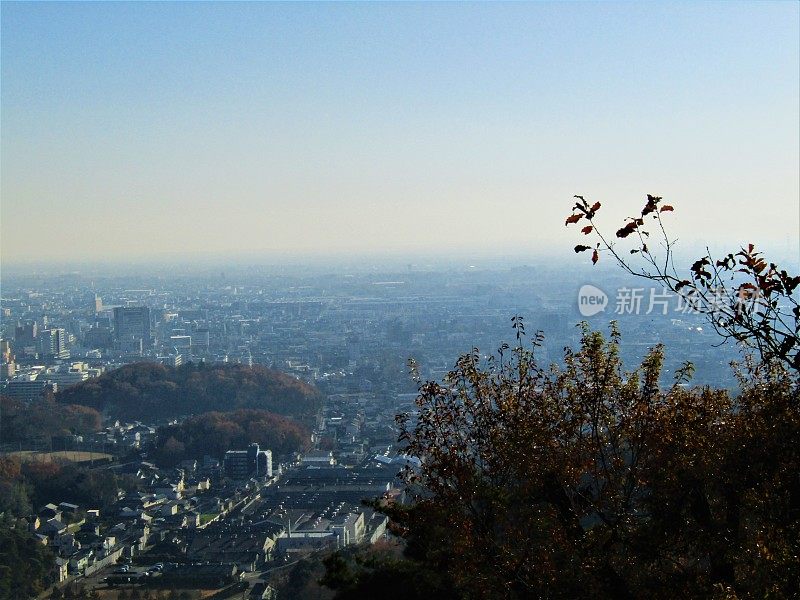 日本。12月。大田市的全景从邻居的山。