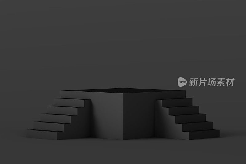 3D黑色空产品站，平台，平台与楼梯