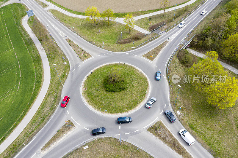 环岛与汽车交通，鸟瞰图