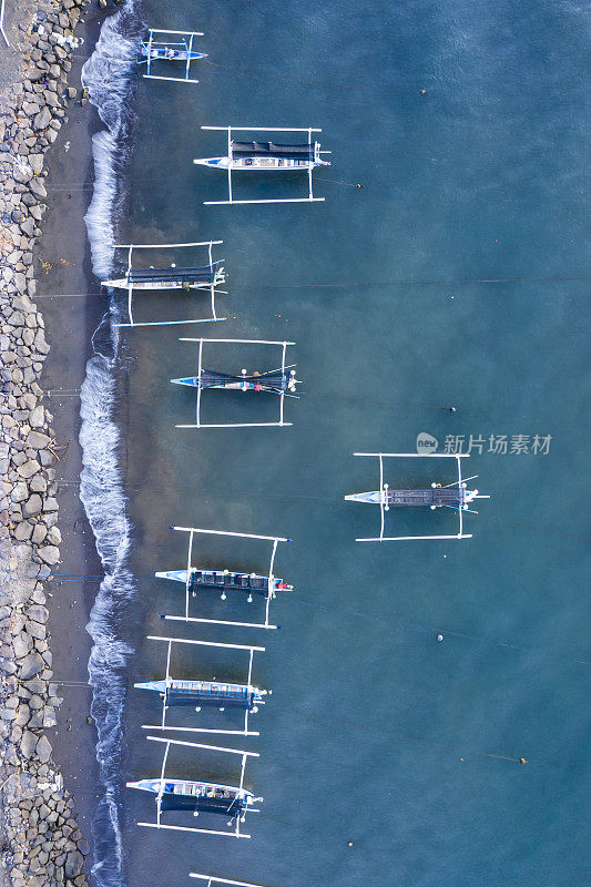 北巴厘岛渔船鸟瞰图