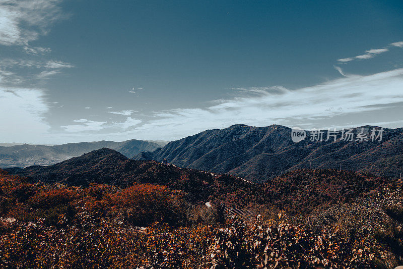 蓝天和高山。景观鸟瞰图