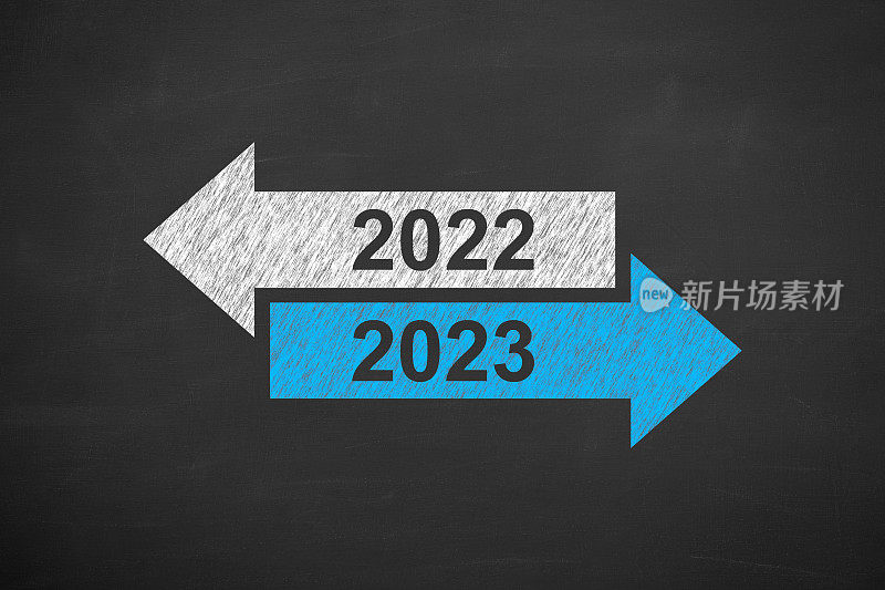 黑板背景上的旧年或2023年新年