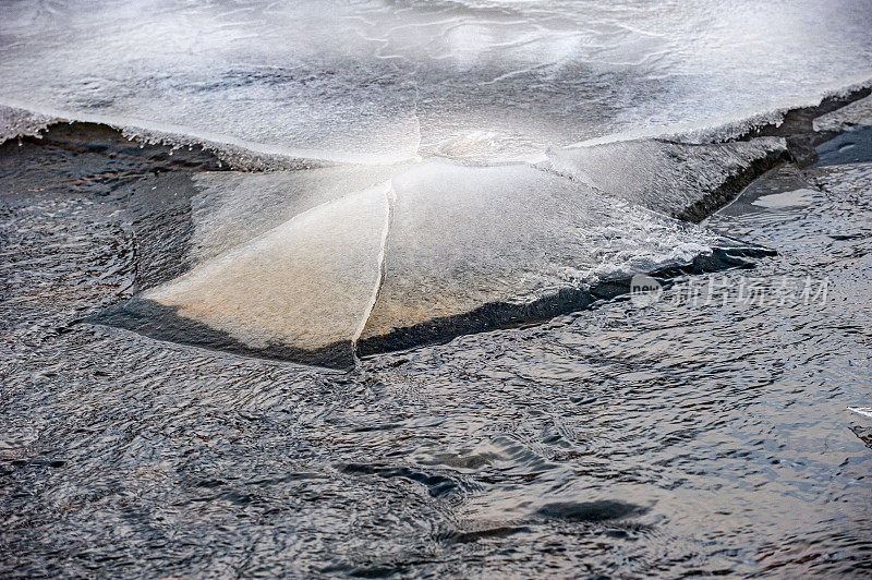 冰块在溪流上破碎