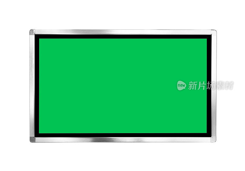 PC电脑显示空白隔离绿色屏幕与色度键隔离在白色背景上。孤立的绿屏。副本的空间。文本空白