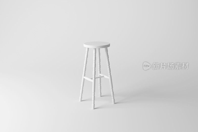 白色四脚凳椅，白色背景，形成单色背景。插图作为极简主义的室内设计元素