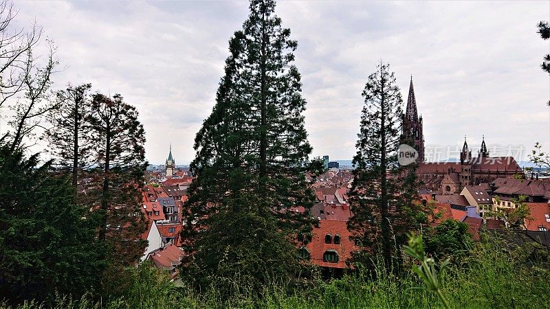 德国。弗莱堡在布赖斯高。从Schlossbergturm俯瞰城市。