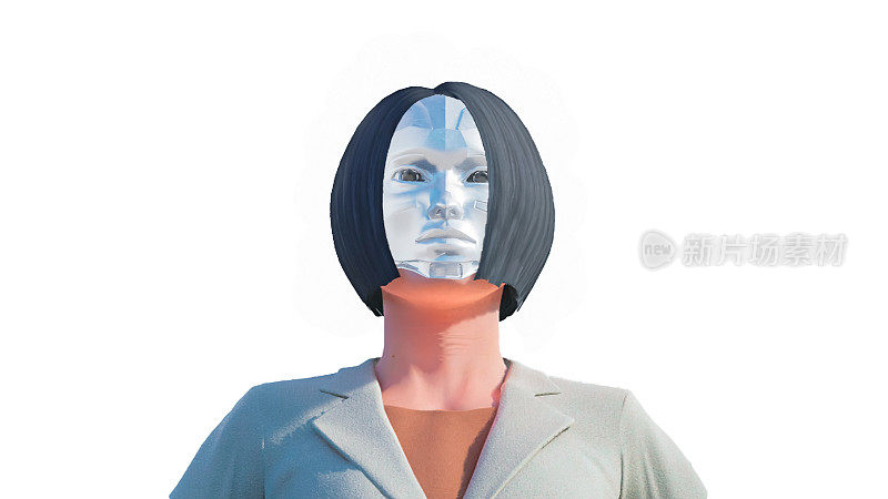 一个长着机器人脸的女人的3d图像