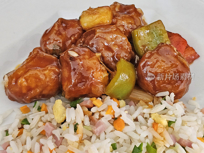 糖醋鸡配中国米饭