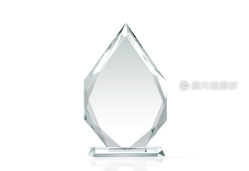空白箭头形状玻璃奖杯模型，3d渲染