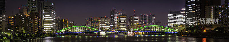 霓虹灯夜城市未来城市景观摩天大楼天际线全景日本东京