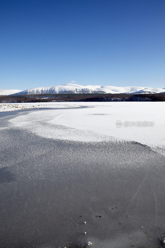 冬季来自Insh沼泽的Cairngorms山脉