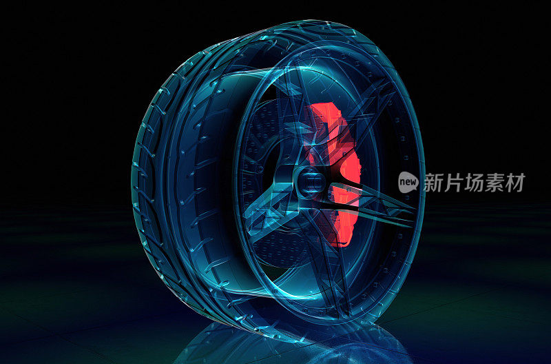 刹车系统与轮胎和轮辋x射线风格