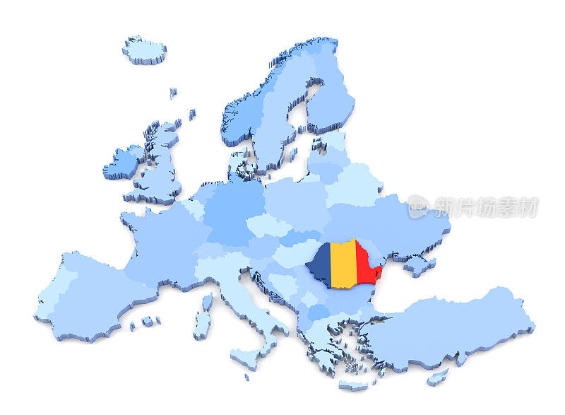 欧洲地图，罗马尼亚国旗